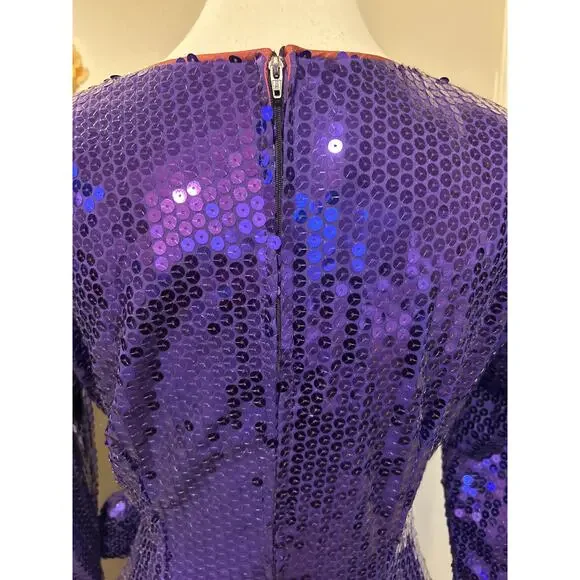 Tadashi | Vintage Purple Sequined Dress with Rhinestone Adorn Flower | 6 - Picture 13 of 15